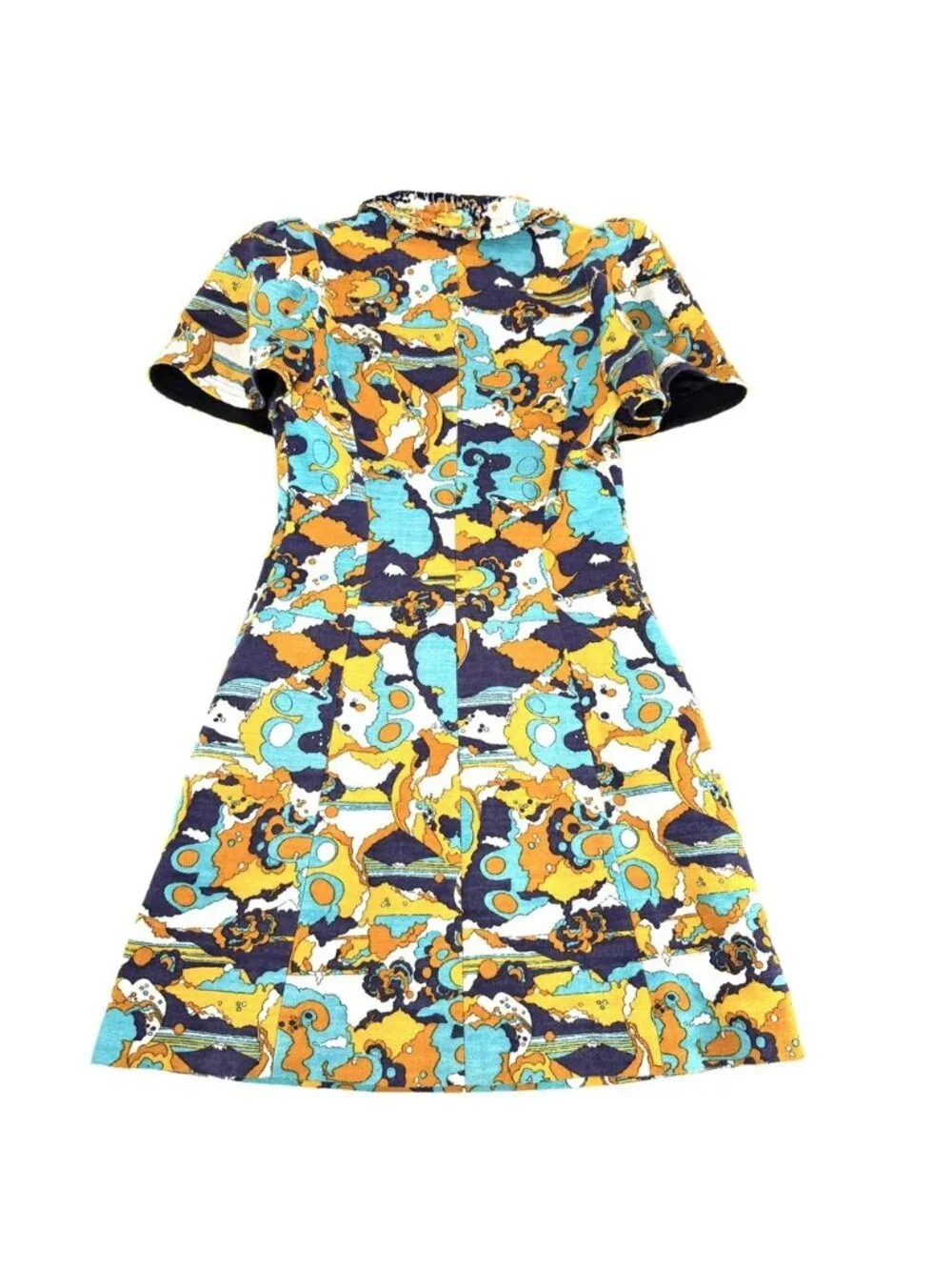 Louis Vuitton Dress Short Sleeve Button All Over Print Multicolor Gold 36